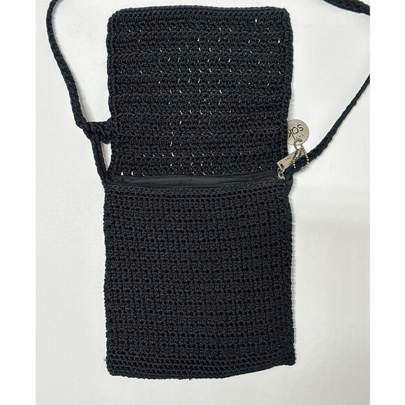 The Sak Crocheted Mini Bag Crossbody Shoulder Purse Bag Black Travel Small Boho - Picture 5 of 13